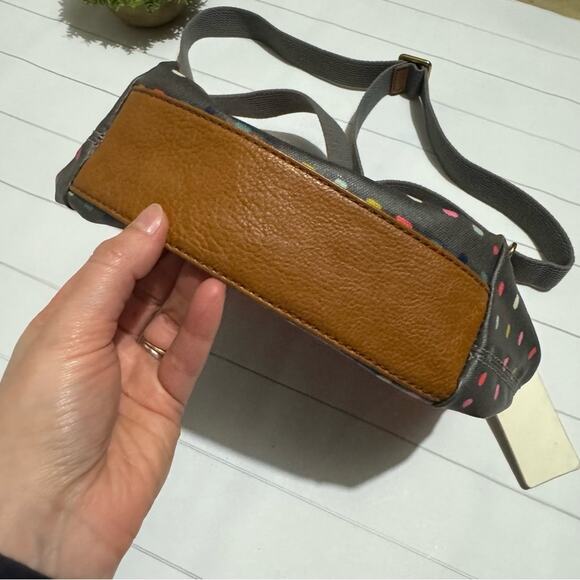 Fossil Peach Coral Gray Polka Dot Canvas Crossbody Shoulder Bag Purse - Picture 5 of 7